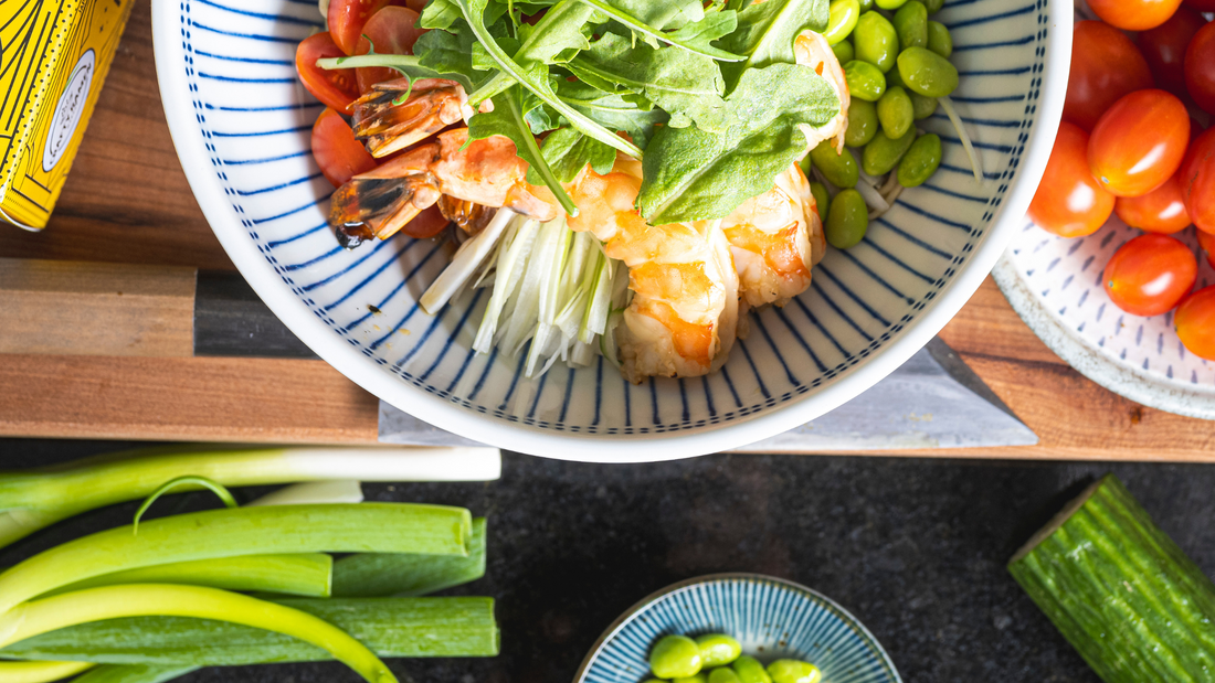 Hiyashi Chuka Yuzu Ramen with Grilled Shrimp