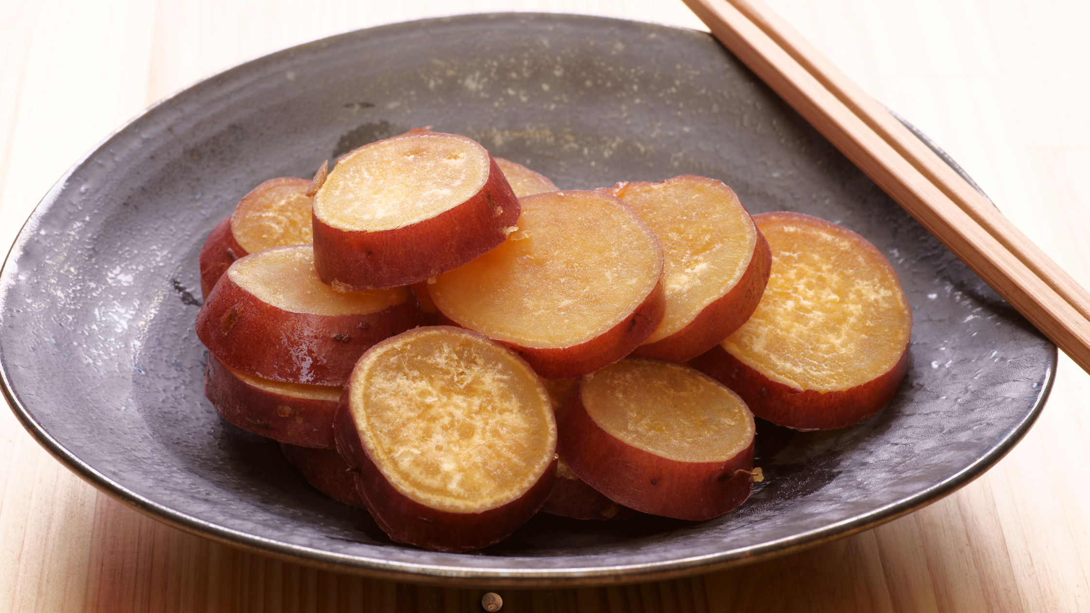 Cut up pieces of Japanese sweet potatoes
