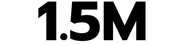 Black text '1.5M' on a white background representing the number of Crafty Ramen frozen ramen that have been sold, with the number being over 1.5 million.