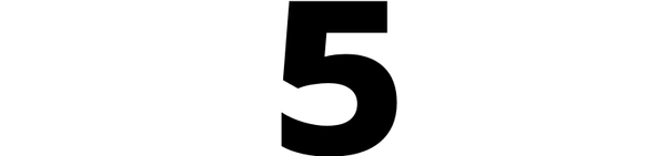 Black number '5' on a white background representing the fact that there is currently 5 frozen ramen skus of Crafty Ramen available in the United States.