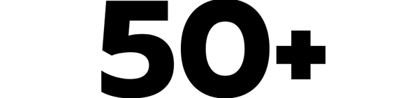 Black text '50+' on a white background to represent the amount of retailer partners that Crafty Ramen has across North America.