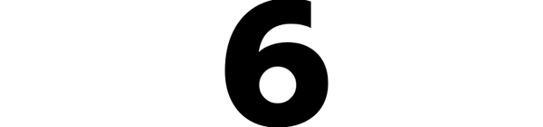 Black number '6' on a white background representing the fact that there is currently 6 frozen ramen skus of Crafty Ramen available in Canada.