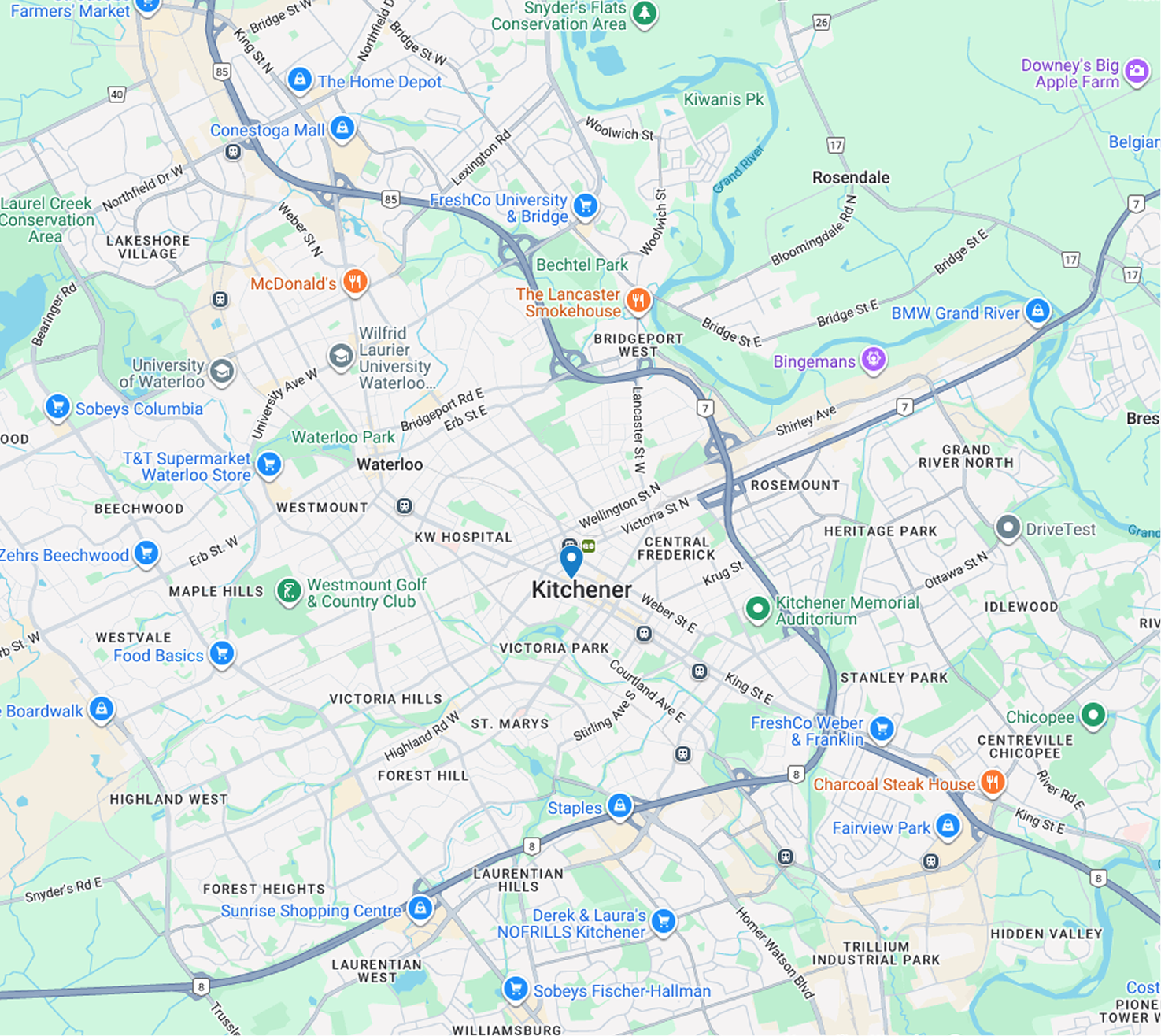 Crafty Ramen Kitchener Location on Map