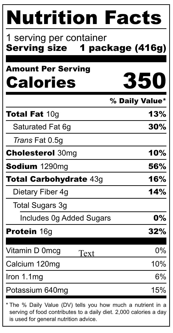 Nutrition facts label for Brisket Birria Frozen Ramen with serving size, calories, and detailed nutritional information.