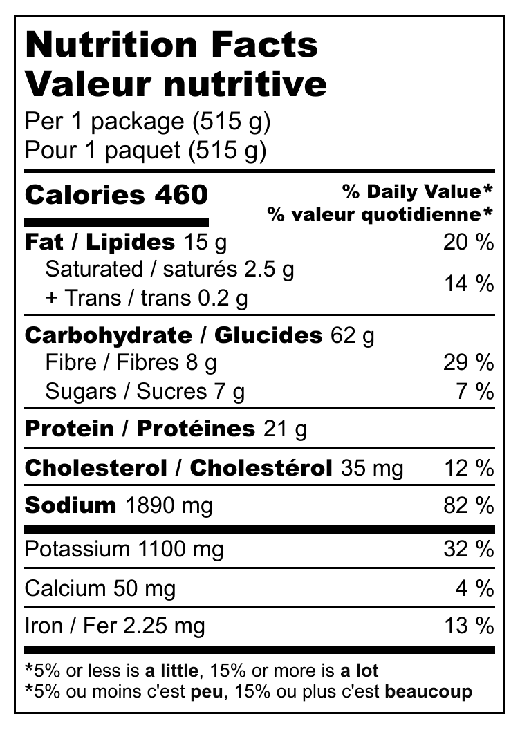 Nutrition facts label for Chicken Shoyu Frozen Ramen with serving size, calories, and detailed nutritional information.