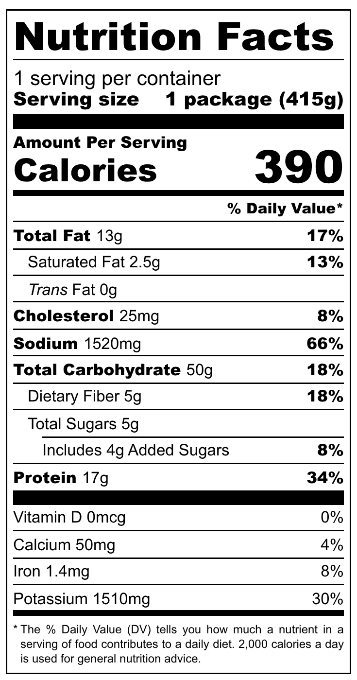 Nutrition facts label for Chicken Shoyu Frozen Ramen with serving size, calories, and detailed nutritional information.