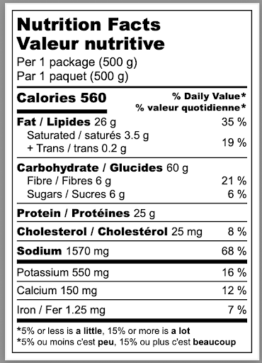 Nutrition facts label for Spicy Chicken Tantanmen Frozen Ramen with serving size, calories, and detailed nutritional information.